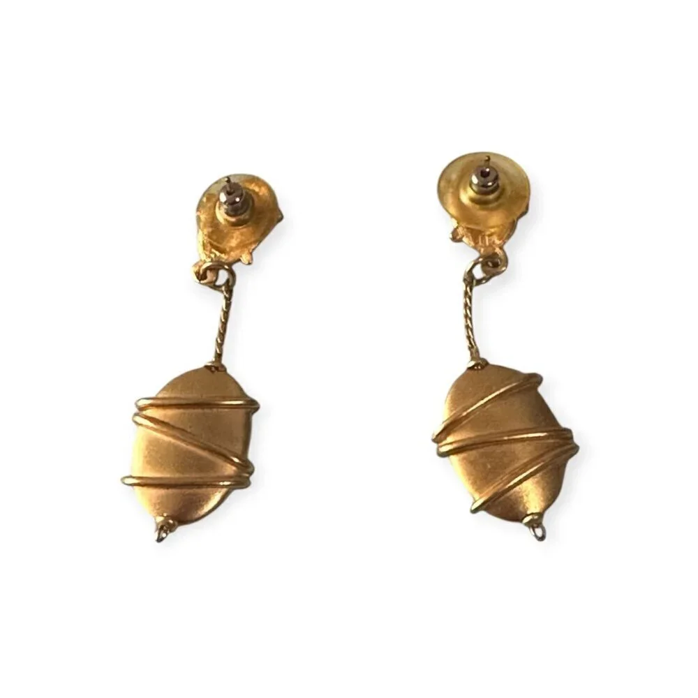Gold Tone Long Dangling Earrings, Vintage 1980s,